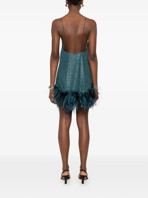 Oséree feather-trim mini dress - Blue