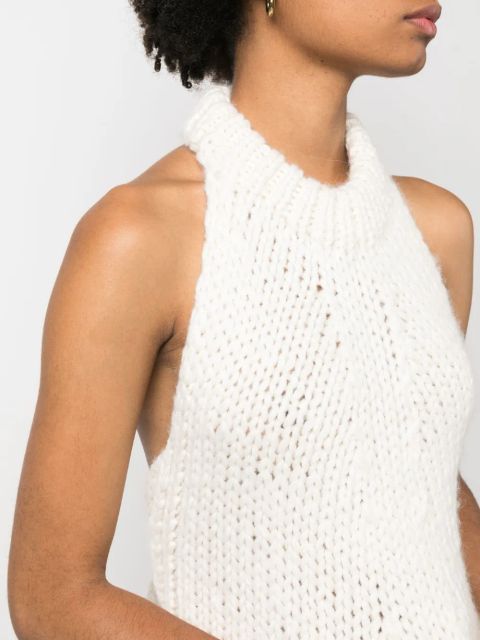 Jil Sander fringed knit halterneck top - Neutrals