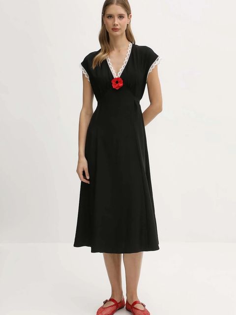 The Sleeper sukienka wiskozowa kolor czarny midi prosta PMDDR03P002L - zdjęcie produktu nr 1