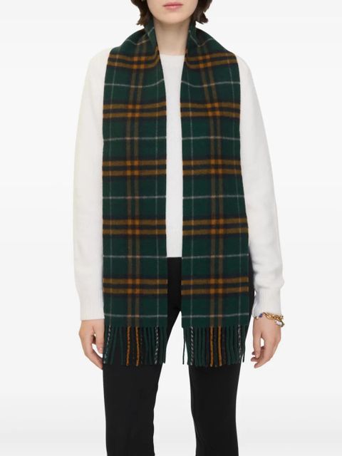 Burberry Check-pattern fringed cashmere scarf - Green