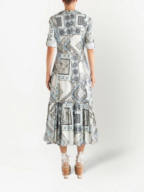 ETRO paisley-print patchwork flared dress - Blue