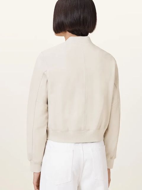 AllSaints kurtka skórzana ORTEN BOMBER JACKET damska kolor biały przejściowa W072LB