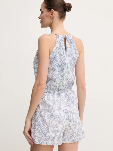 Pepe Jeans kombinezon lniany DENIA kolor biały z dekoltem okrągłym PL230523