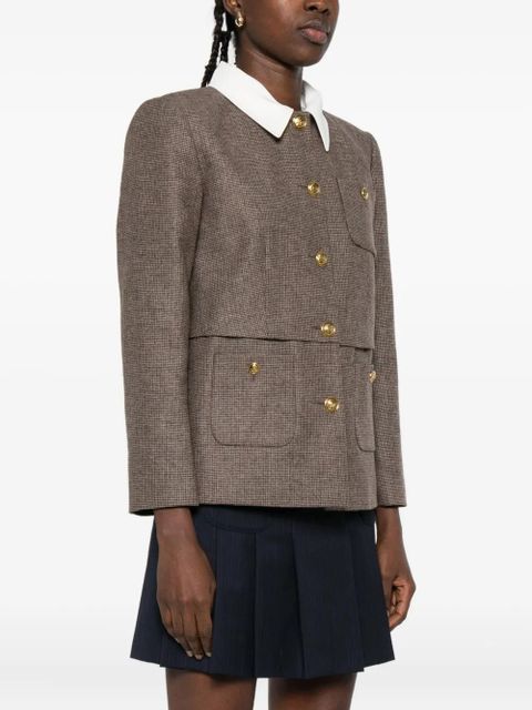 SANDRO houndstooth detachable-collar jacket - Brown