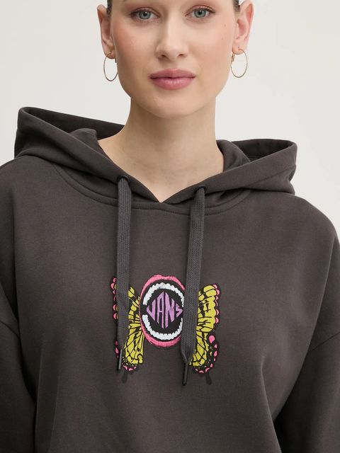 Vans bluza bawełniana damska kolor szary z kapturem z nadrukiem VN000NXVBLK1