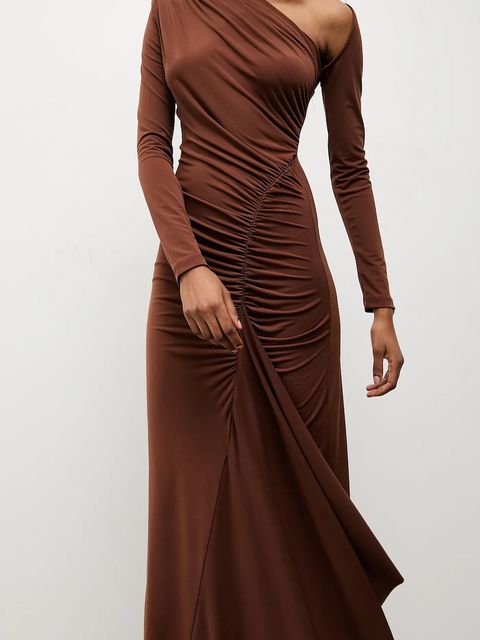 Answear.LAB sukienka kolor brązowy maxi dopasowana