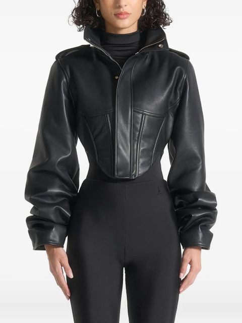 Manière De Voir Solange leather tacked-sleeve corset jacket - Black - zdjęcie produktu nr 1