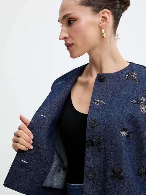 Marella marynarka jeansowa Emme by Marella kolor granatowy jednorzędowa 2525046111200