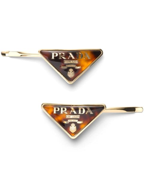 Prada logo-engraved triangle hair clips - Gold - zdjęcie produktu nr 1