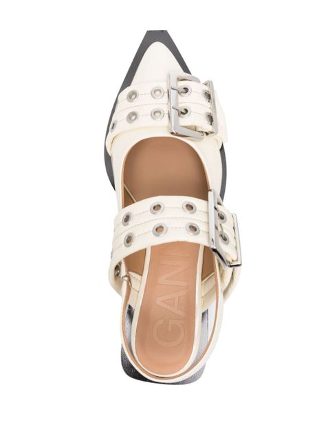 GANNI buckled pointed-toe ballerina shoes - Neutrals