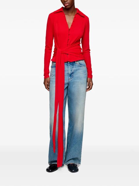 GANNI tie-detail button-up shirt - Red - zdjęcie produktu nr 2