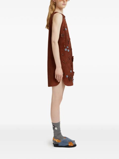 Marni daisy-appliqué studded mini dress - Brown