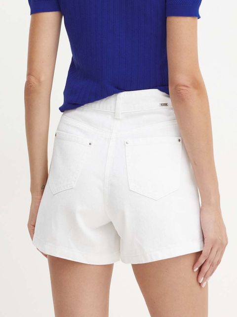 Morgan szorty jeansowe SHEZEL damskie kolor beżowy z aplikacją high waist SHEZEL