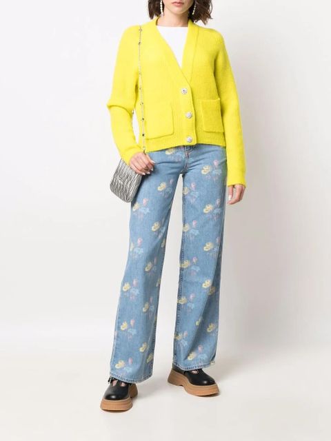 GANNI crystal-embellished button cardigan - Yellow