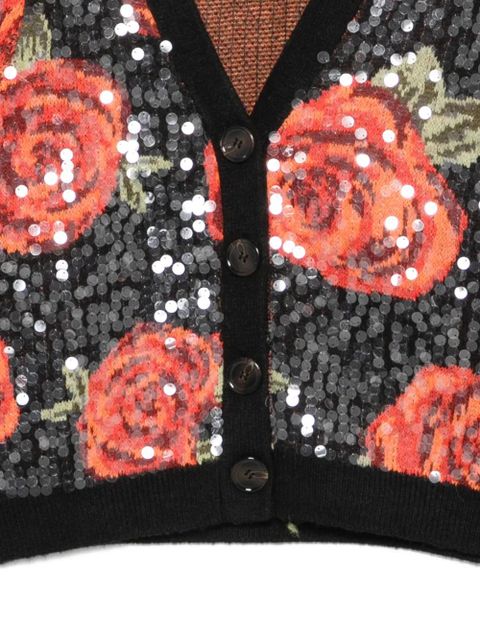 FARM Rio sequin-embellished floral-pattern cardigan - Black
