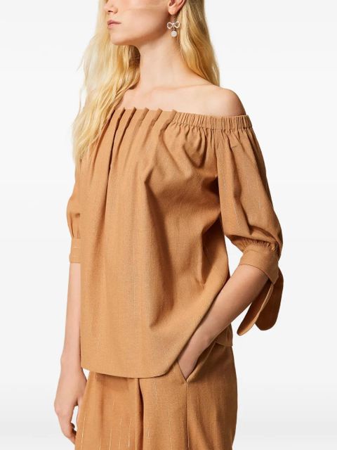 TWINSET pinstriped tie-sleeve blouse - Brown