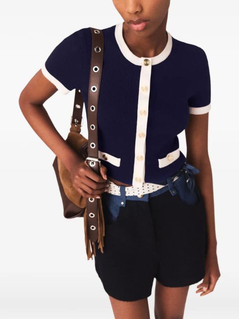 Maje ribbed contrast-trim cardigan - Blue