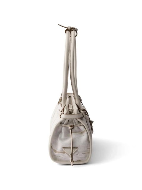 Prada Prada Bonnie medium printed linen and leather handbag - Neutrals