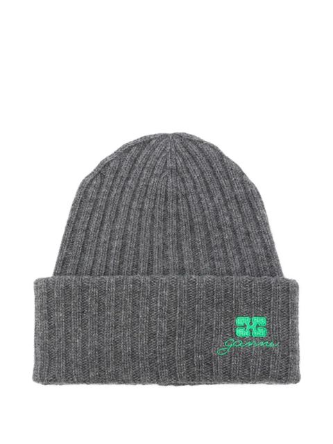GANNI ribbed embroidered hat - Grey - zdjęcie produktu nr 1