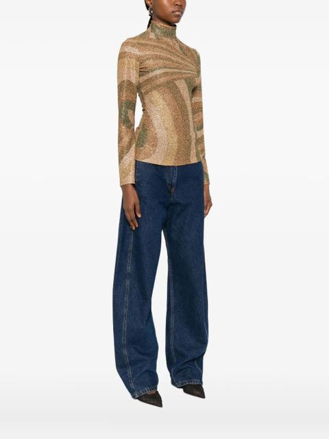 PUCCI Iride-print lamé jersey top - Brown