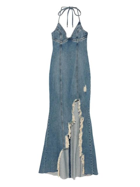 Blumarine halter-neck frayed-hem denim dress - Blue - zdjęcie produktu nr 1