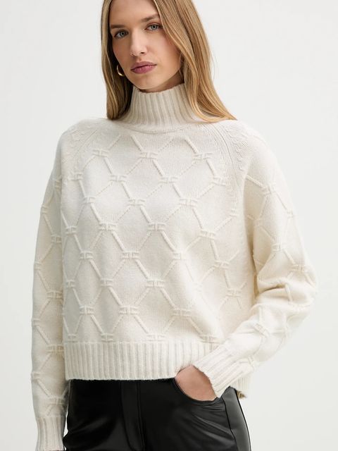 Elisabetta Franchi sweter wełniany damski kolor beżowy z golfem MK55T57E2