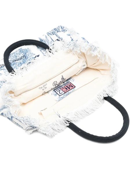 MC2 Saint Barth Vanity jungle-print frayed-edges tote bag - White