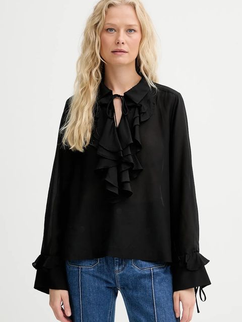 MUNTHE bluzka z domieszką jedwabiu LESIENNA kolor czarny gładka 253100025326 - zdjęcie produktu nr 1