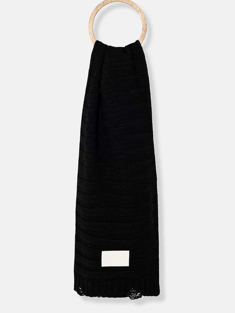 MM6 Maison Margiela szalik wełniany kolor czarny z aplikacją S52TE0054.M13040 - zdjęcie produktu nr 1