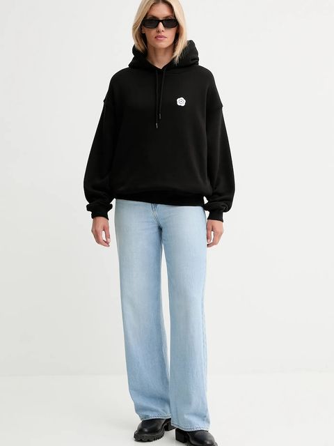 Kenzo bluza bawełniana damska kolor czarny z kapturem z aplikacją FF62HO4534MB