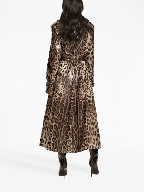Dolce & Gabbana leopard-print belted trench coat - Brown