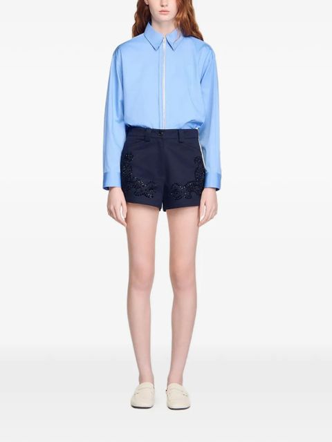 SANDRO embroidered cotton shorts - Blue