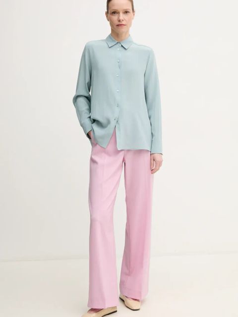 Weekend Max Mara koszula jedwabna damska kolor turkusowy relaxed z kołnierzykiem klasycznym 2515111161600