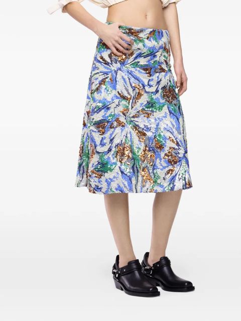 Rabanne floral-sequin midi skirt - Blue - zdjęcie produktu nr 1