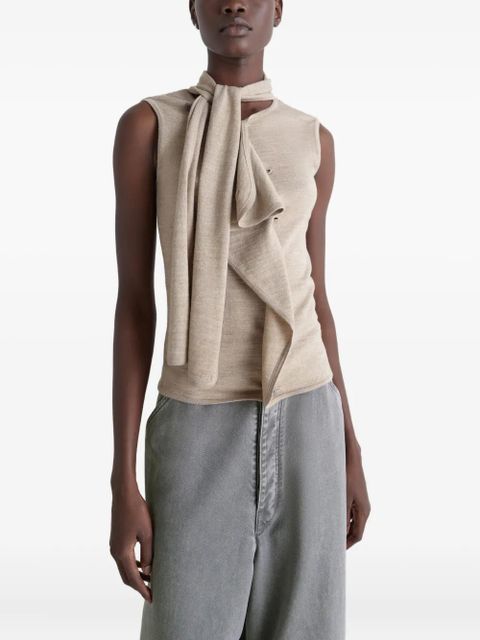 LEMAIRE tie-neck asymmetrical-design knitted top - Neutrals