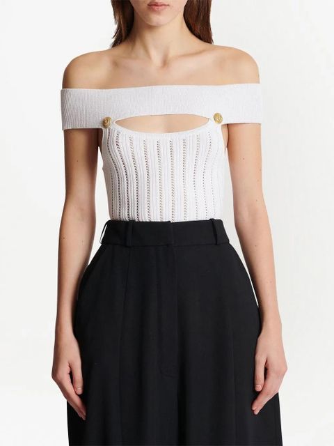 Balmain openwork knit bodysuit - White