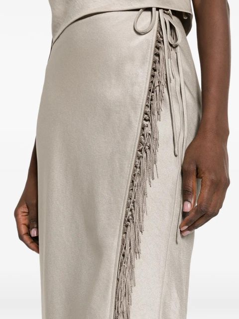 Nanushka sarong fringe-detail midi skirt - Grey