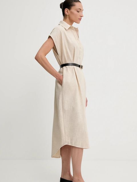 Answear.LAB sukienka z lnem kolor beżowy midi oversize - zdjęcie produktu nr 2