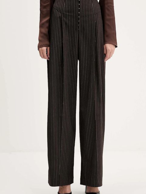 Rotate spodnie damskie kolor brązowy szerokie high waist 1146983065