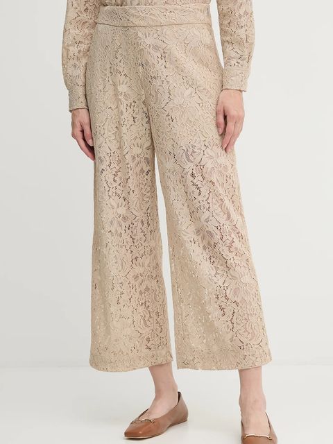 Dkny spodnie damskie kolor beżowy proste high waist DJ5P3081 - zdjęcie produktu nr 1