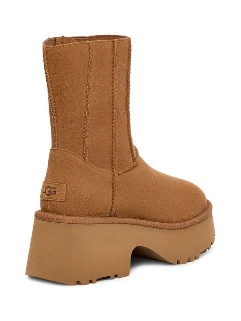 UGG buty zamszowe Classic Twin Seam New Heights damskie kolor brązowy na platformie lekko ocieplone 1158313-CHE