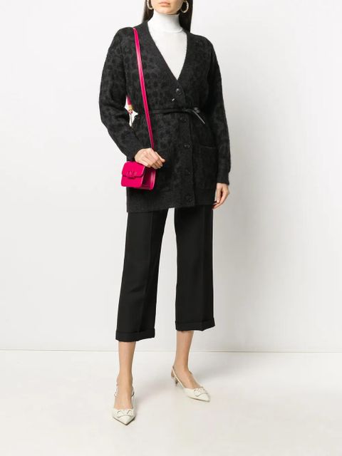 Valentino Garavani leopard pattern belted V-neck cardigan - Grey