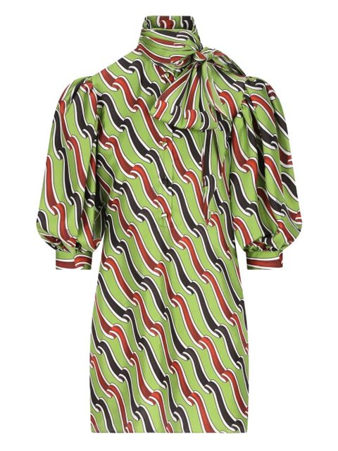 Gucci bow-neck patterned silk midi dress - Green - zdjęcie produktu nr 1