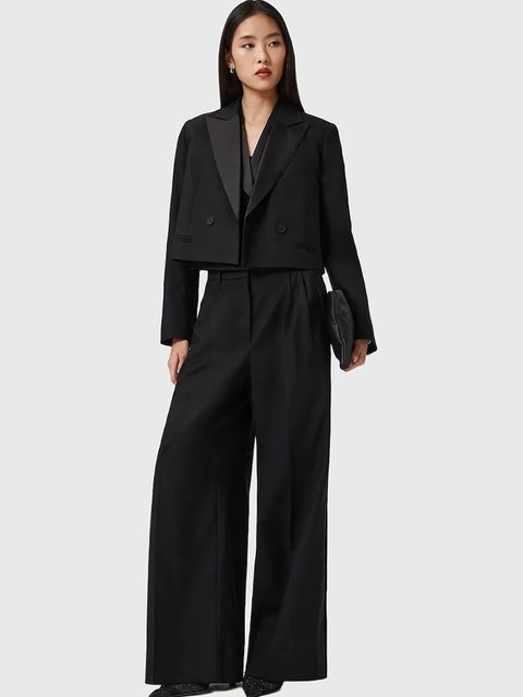 AllSaints kamizelka z dodatkiem wełny kolor czarny jednorzędowa W053QD