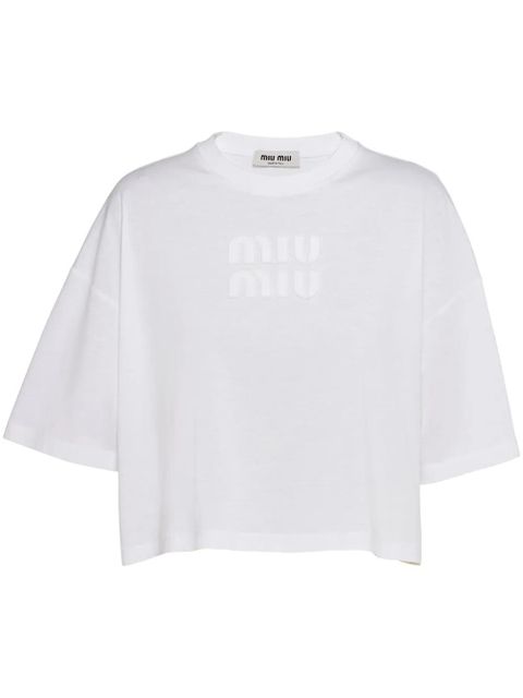 Miu Miu embroidered-logo cotton T-shirt - White - zdjęcie produktu nr 1