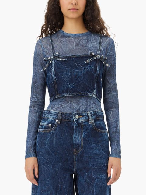 GANNI crinkled denim top - Blue