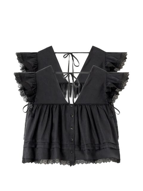 GANNI lace-trimmed ruffled blouse - Black - zdjęcie produktu nr 1