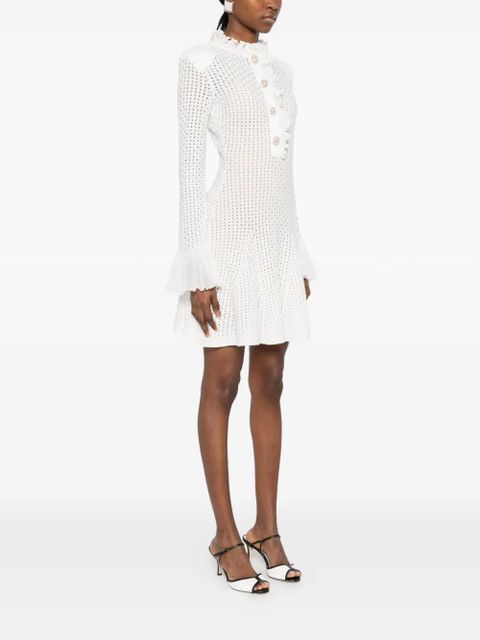 Self-Portrait ruffled button mini dress - White