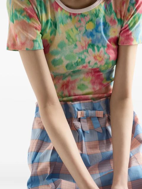 Prada bow-detailed checked skirt - Blue