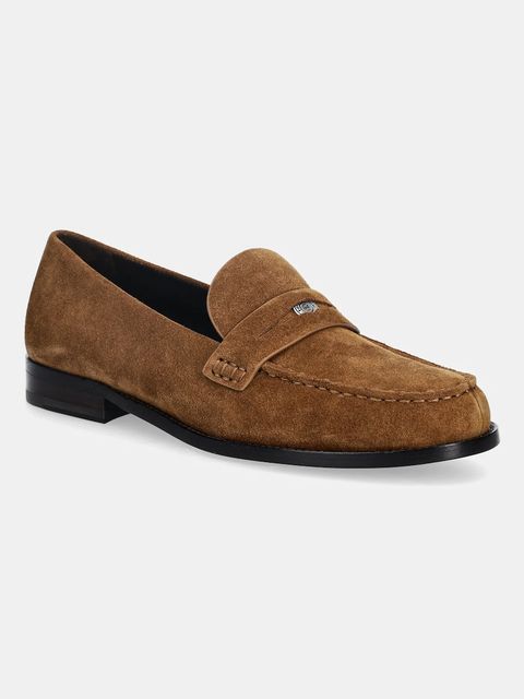 Tory Burch mokasyny zamszowe Classic Penny Loafer damskie kolor brązowy na płaskim obcasie 178119.200 - zdjęcie produktu nr 1